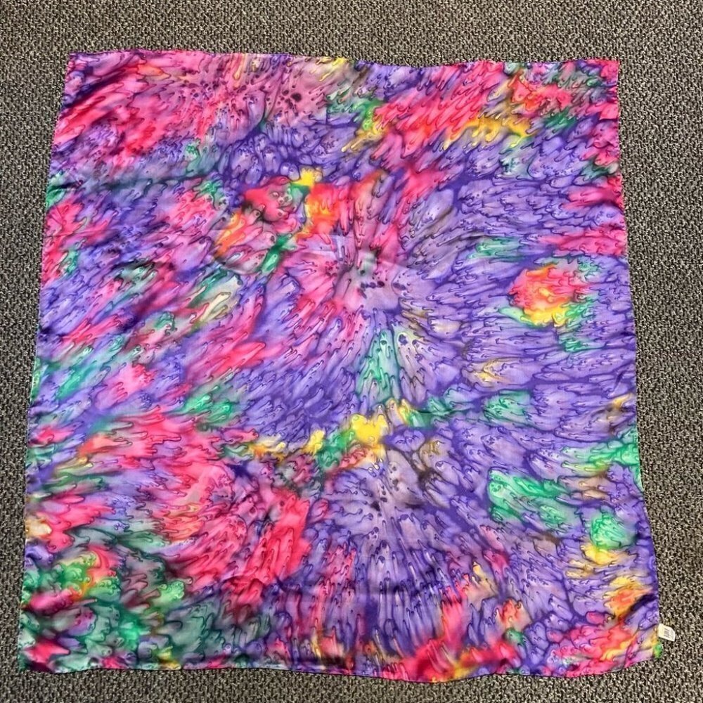 NINE LYONS  Square 100% Silk Scarf w/ Rolled Edges Art to Wear Colourful
